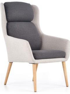 Fauteuil gris et pieds bois...