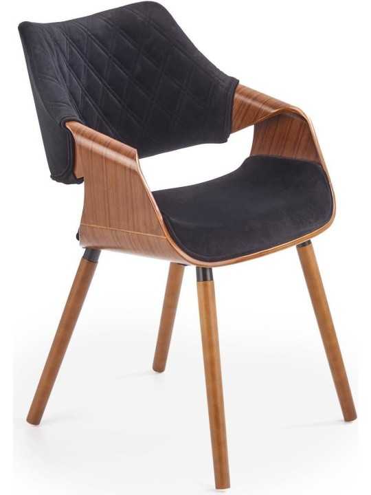Chaise en bois vintage revêtement noir et accoudoirs noyer BREE