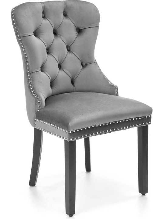 Chaise design matelassée velours gris avec heurtoir ARTHUR
