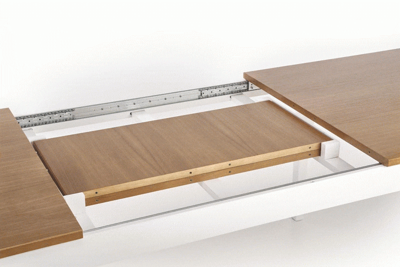 Table extensible classique bois naturel pied blanc L160-240 cm AURELIO