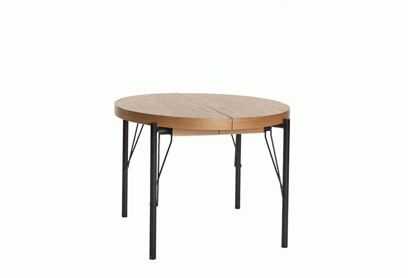 Table extensible ovale ronde industrielle en placage naturel bois L100-300 cm ABUNDIO